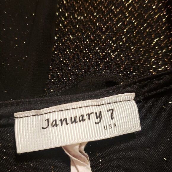 January 7 Junior Girls Gold Sparkle Mini Dress with Black‎ Bow Size Large - Picture 4 of 5